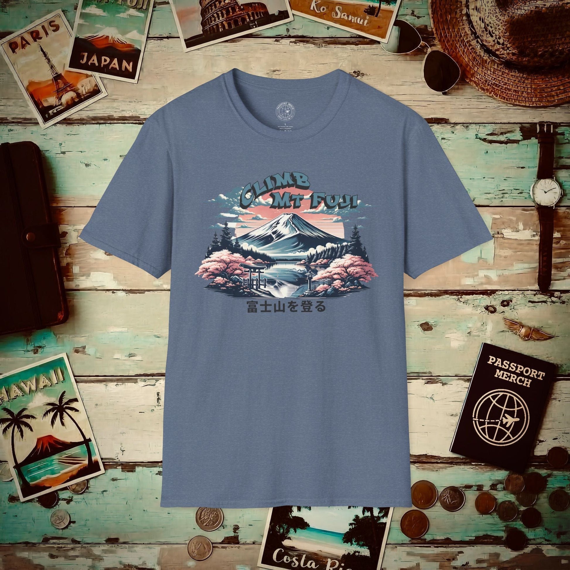 Climb Mount Fuji Japan T-Shirt Heather Indigo / S