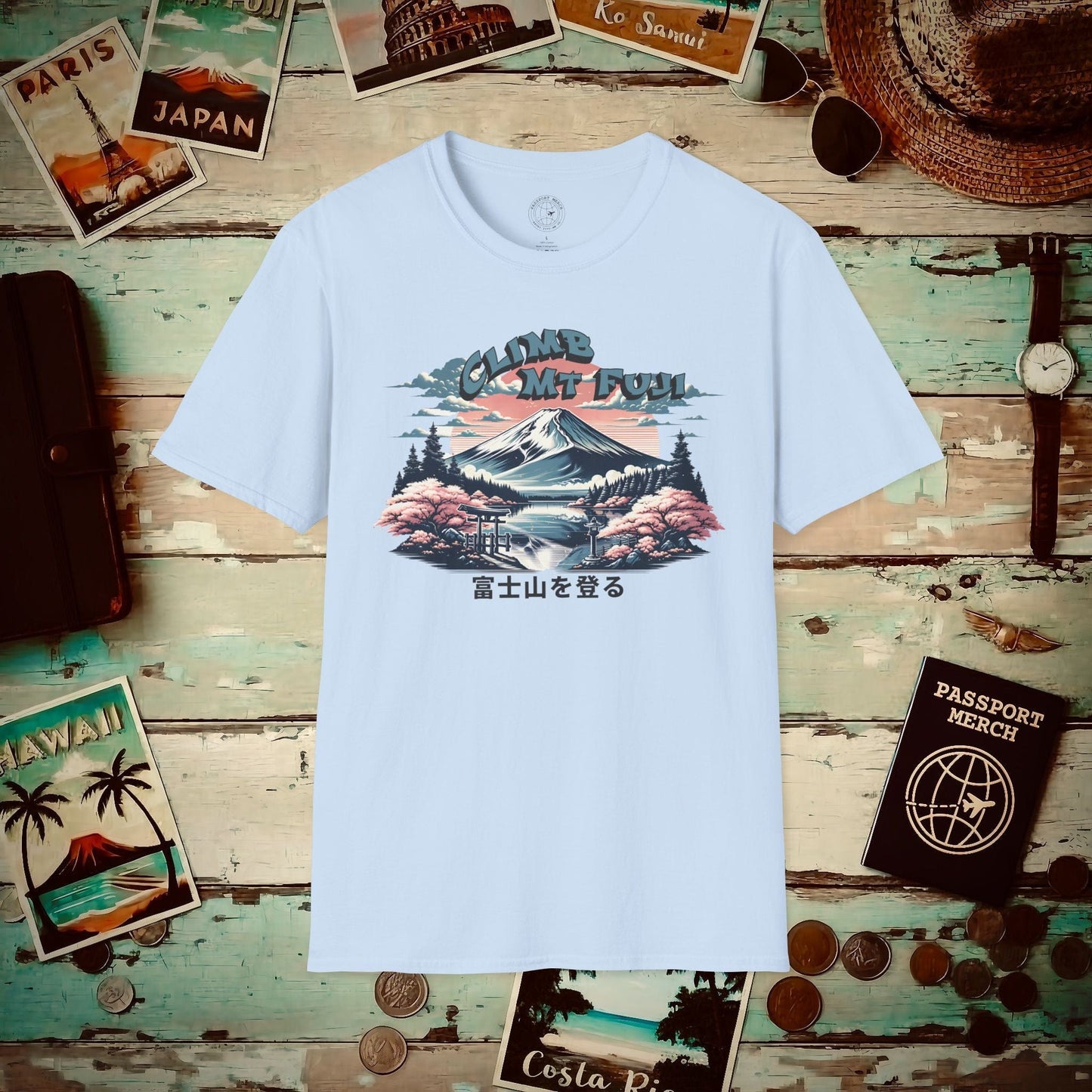 Climb Mount Fuji Japan T-Shirt Light Blue / S