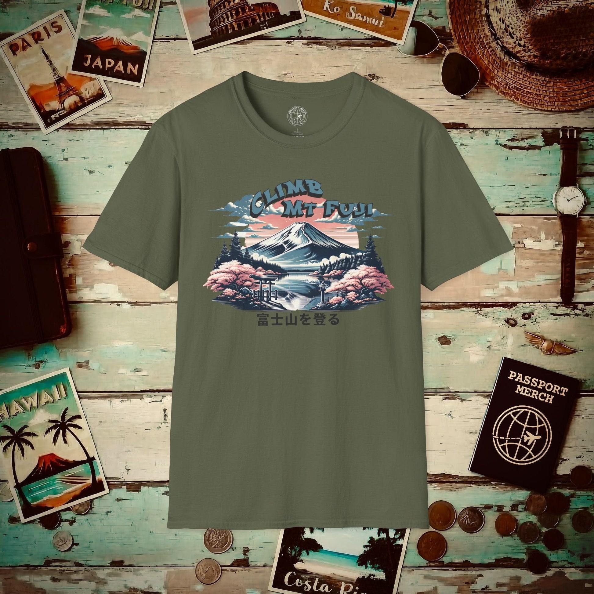 Climb Mount Fuji Japan T-Shirt Military Green / S