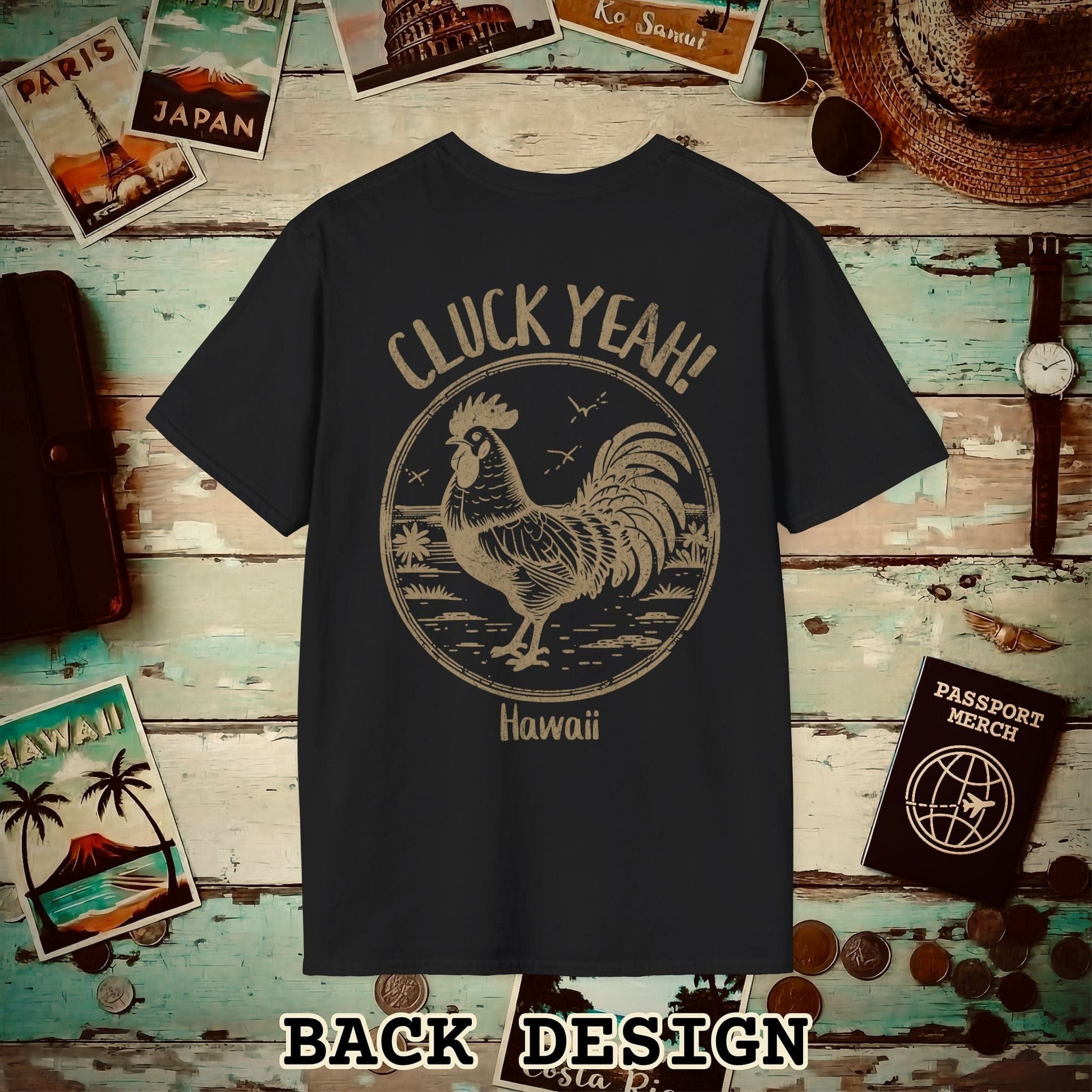 Cluck Yeah! Hawaii, Back Print T-Shirt Black / S