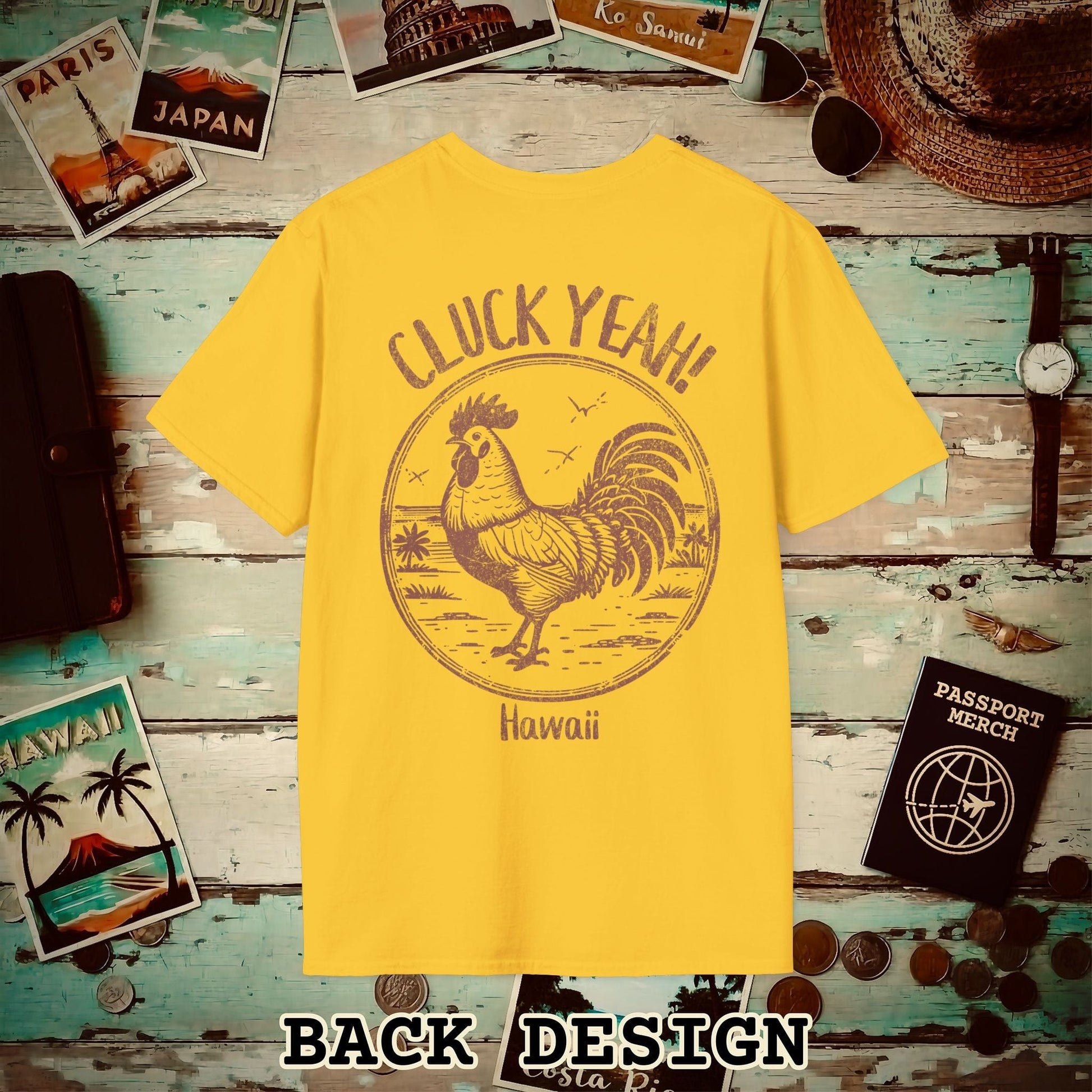 Cluck Yeah! Hawaii, Back Print T-Shirt Daisy / S