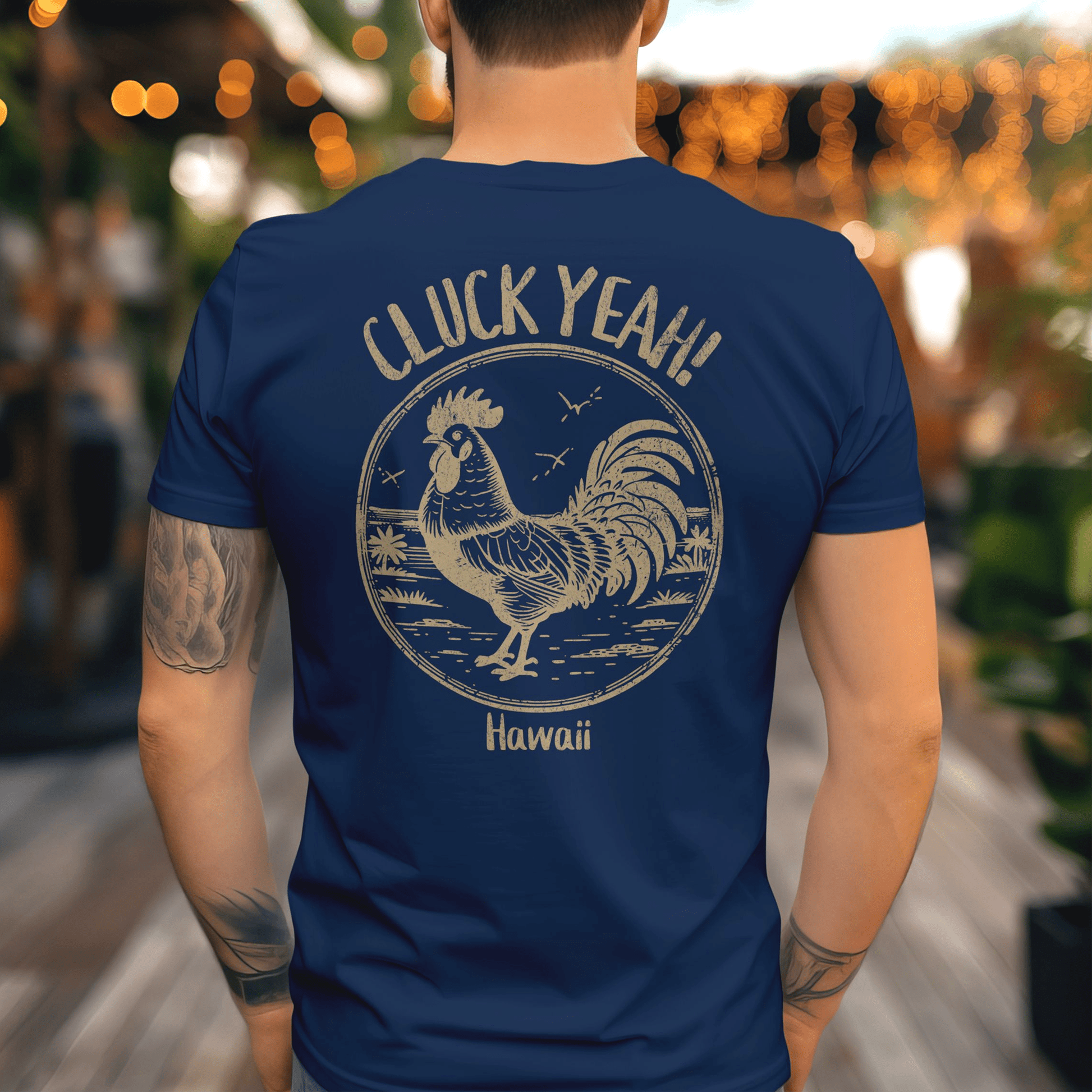 Cluck Yeah! Hawaii, Back Print T-Shirt Navy / S