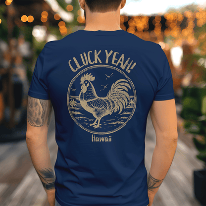 Cluck Yeah! Hawaii, Back Print T-Shirt Navy / S