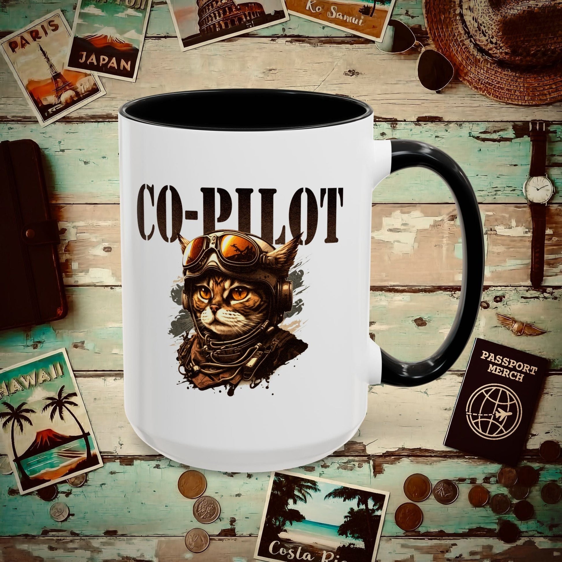 Co-Pilot Aviator Cat 15oz Mug Black / 15oz