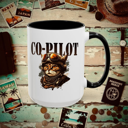 Co-Pilot Aviator Cat 15oz Mug Black / 15oz