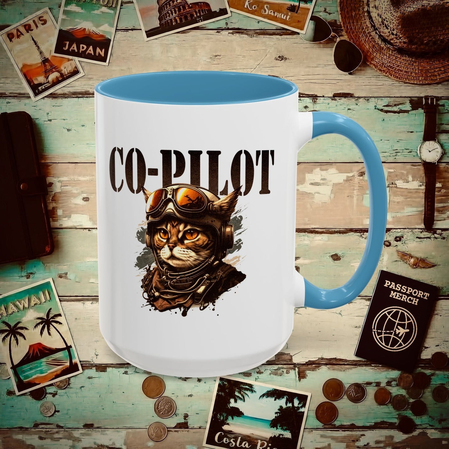 Co-Pilot Aviator Cat 15oz Mug Light Blue / 15oz