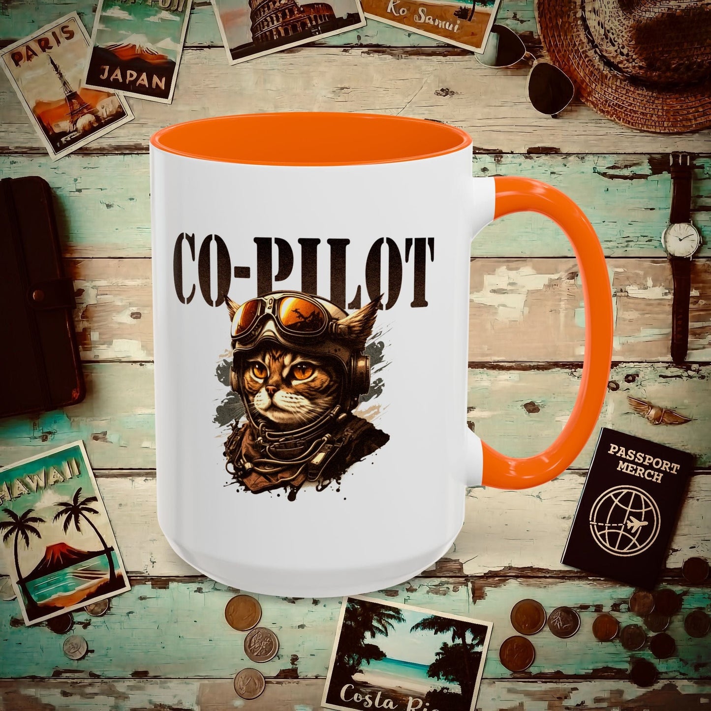 Co-Pilot Aviator Cat 15oz Mug Orange / 15oz