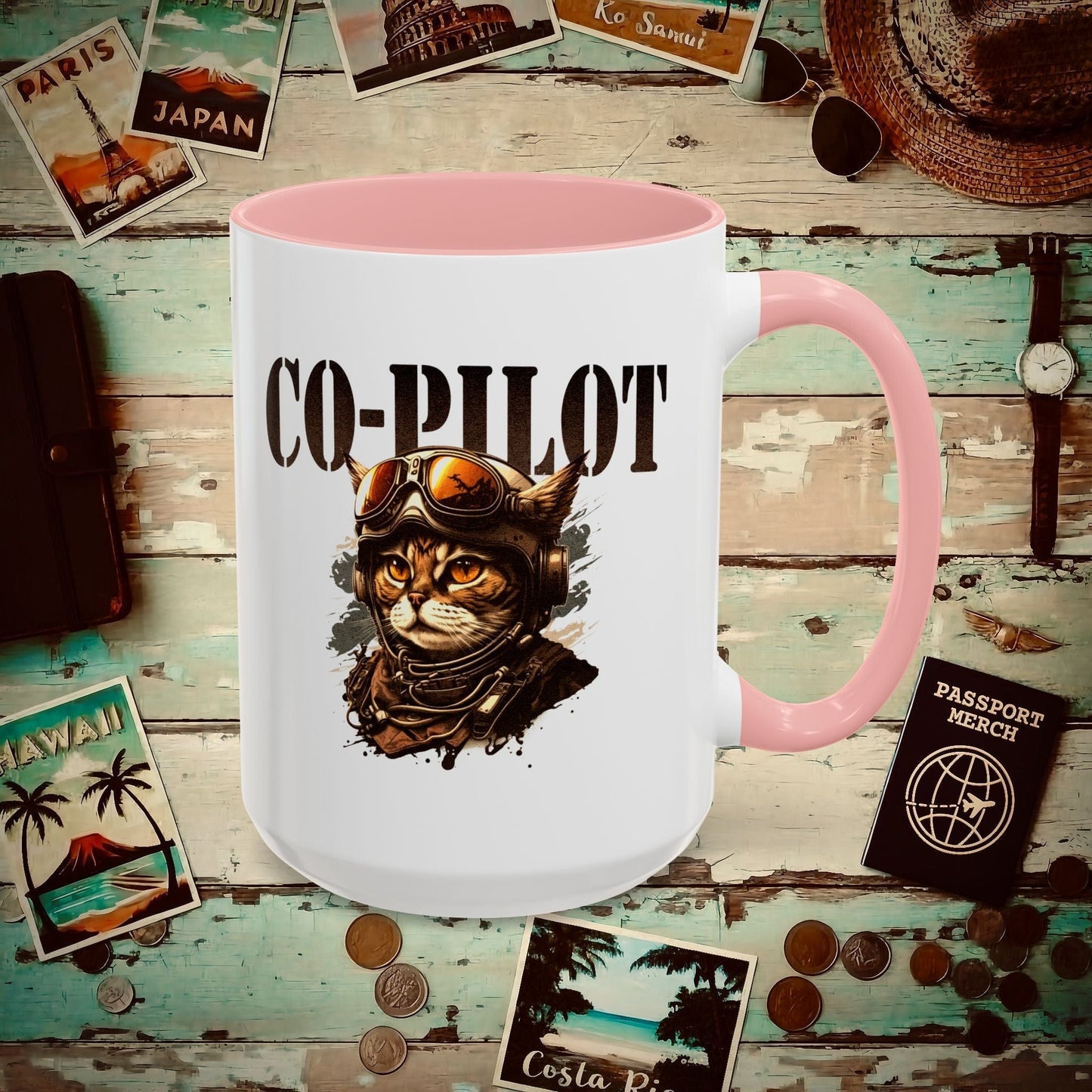 Co-Pilot Aviator Cat 15oz Mug Pink / 15oz