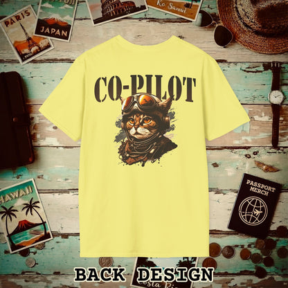 Co-Pilot Aviator Cat Back Print T-Shirt Cornsilk / S