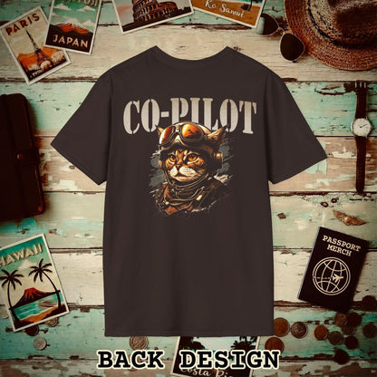 Co-Pilot Aviator Cat Back Print T-Shirt Dark Chocolate / S