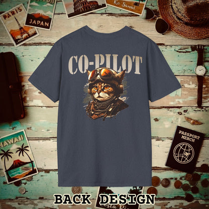 Co-Pilot Aviator Cat Back Print T-Shirt Heather Navy / S