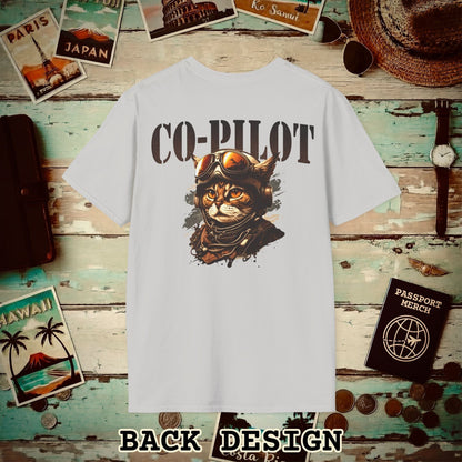 Co-Pilot Aviator Cat Back Print T-Shirt Ice Grey / S