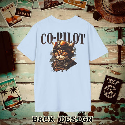 Co-Pilot Aviator Cat Back Print T-Shirt Light Blue / S