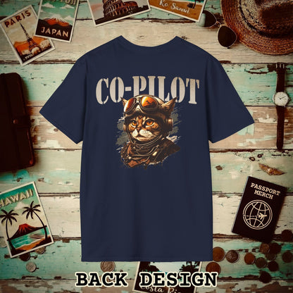 Co-Pilot Aviator Cat Back Print T-Shirt Navy / S