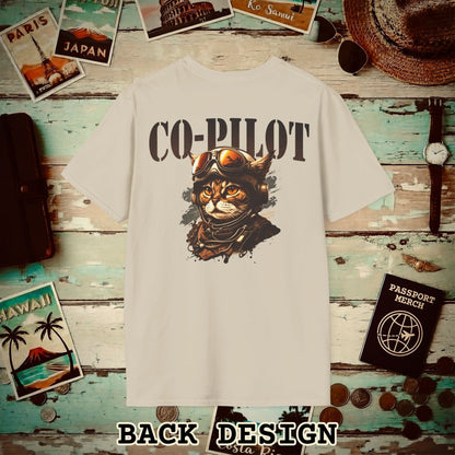 Co-Pilot Aviator Cat Back Print T-Shirt Sand / S