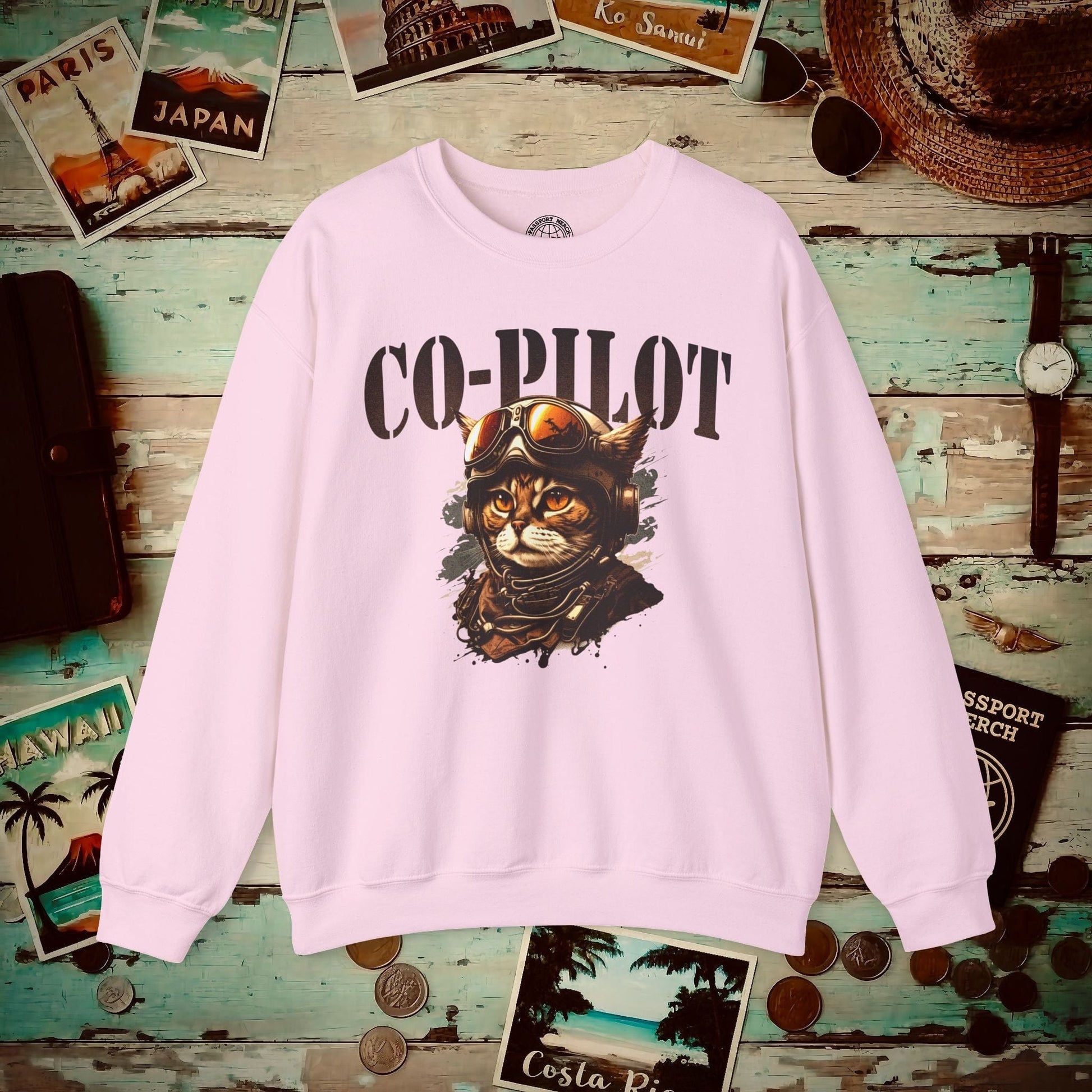 Co-Pilot Aviator Cat Crewneck Light Pink / S