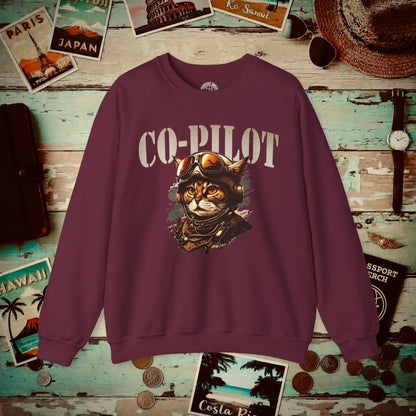 Co-Pilot Aviator Cat Crewneck Maroon / S