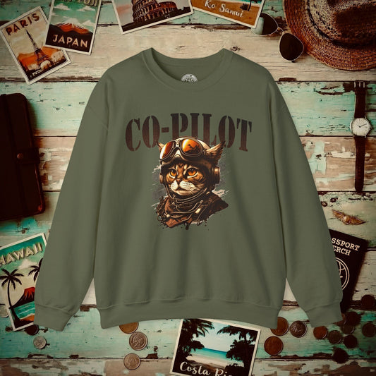 Co-Pilot Aviator Cat Crewneck Military Green / S