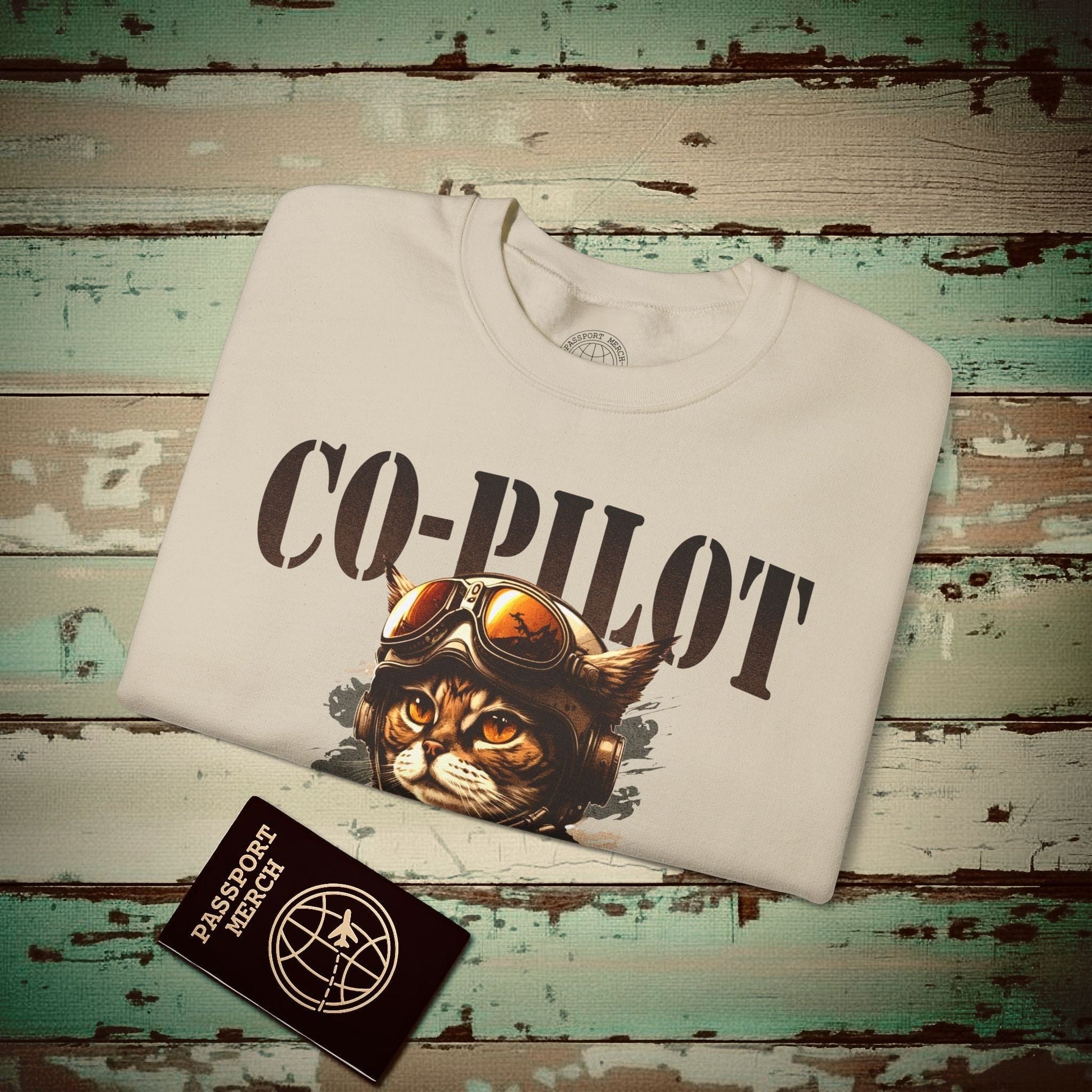 Co-Pilot Aviator Cat Crewneck Sand / S
