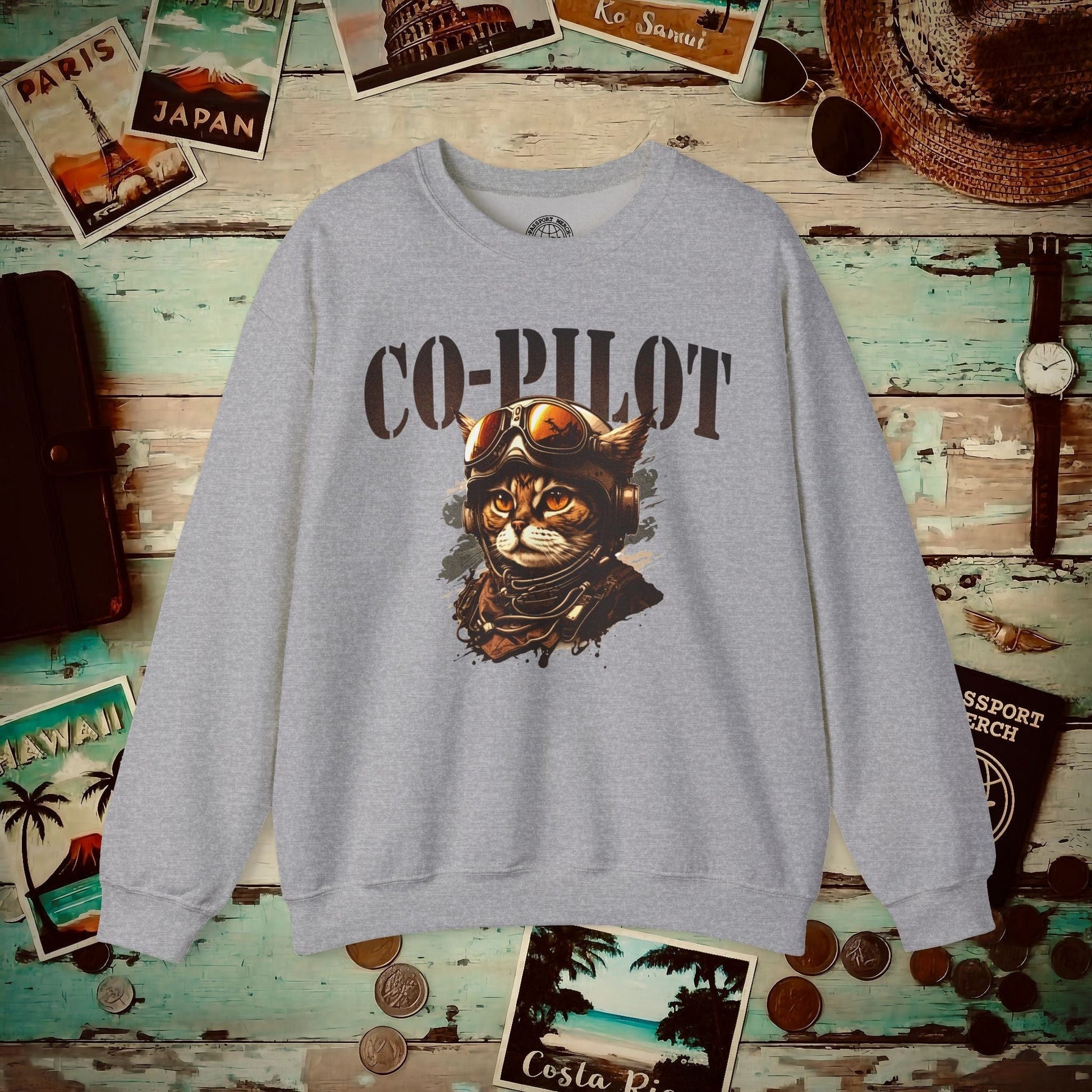 Co-Pilot Aviator Cat Crewneck Sport Grey / S