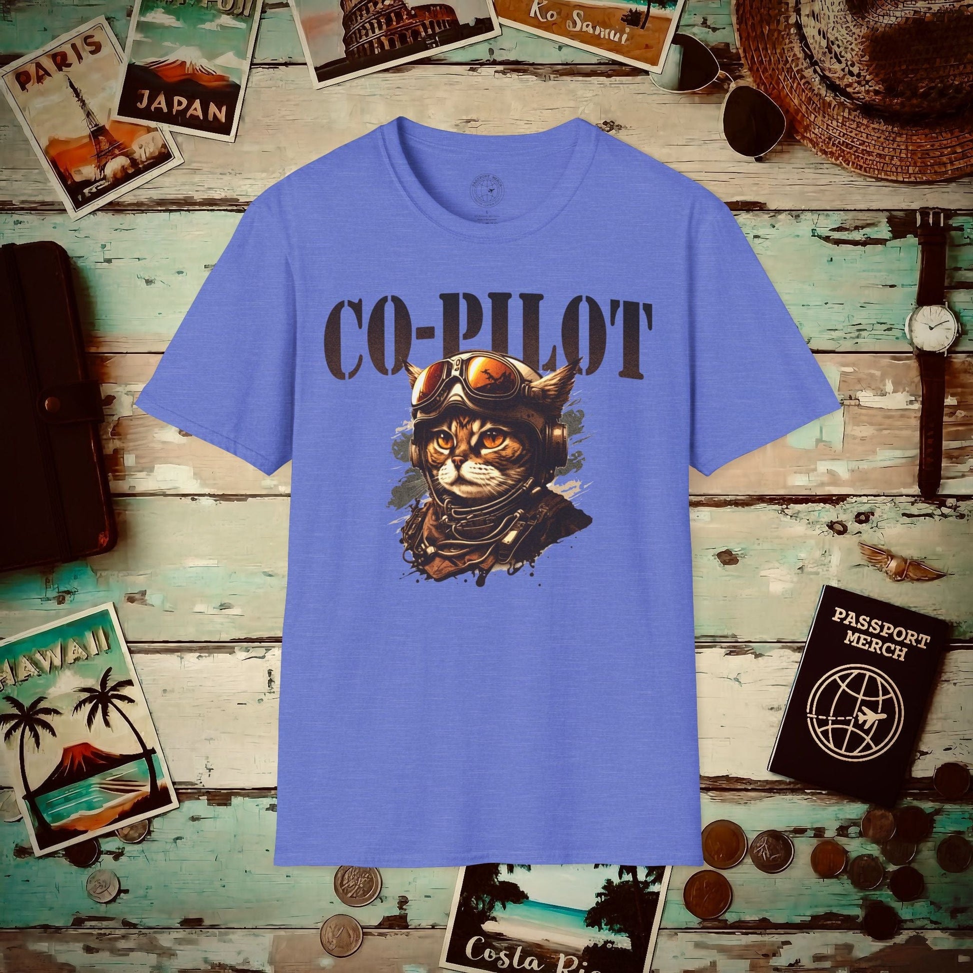 Co-Pilot Aviator Cat T-Shirt Heather Royal / S