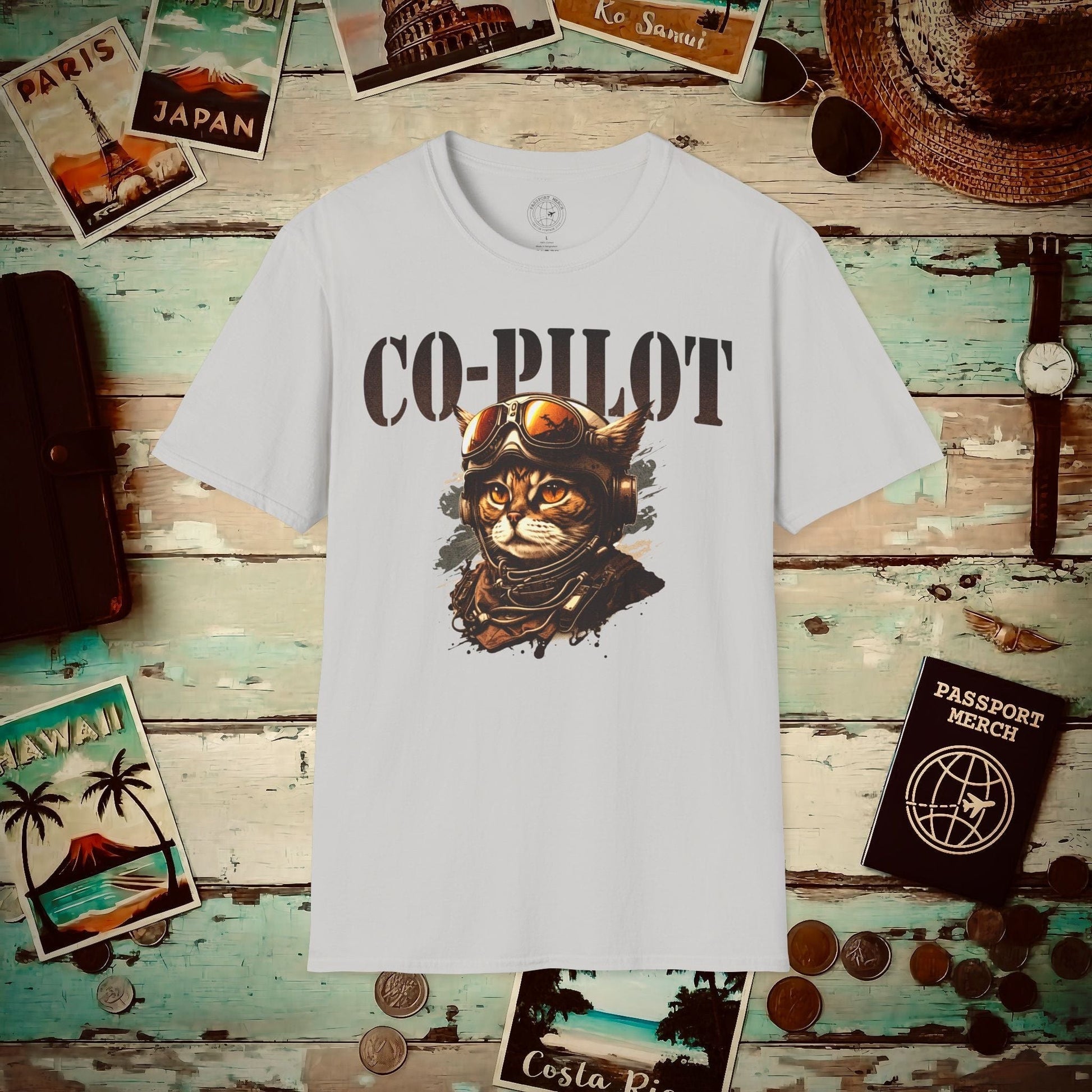 Co-Pilot Aviator Cat T-Shirt Ice Grey / S