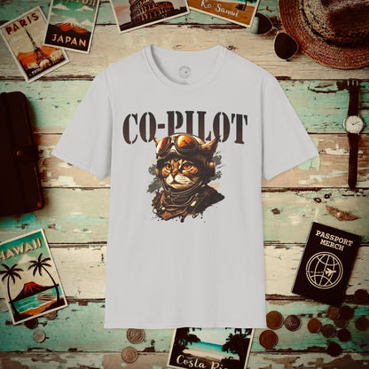 Co-Pilot Aviator Cat T-Shirt Ice Grey / S