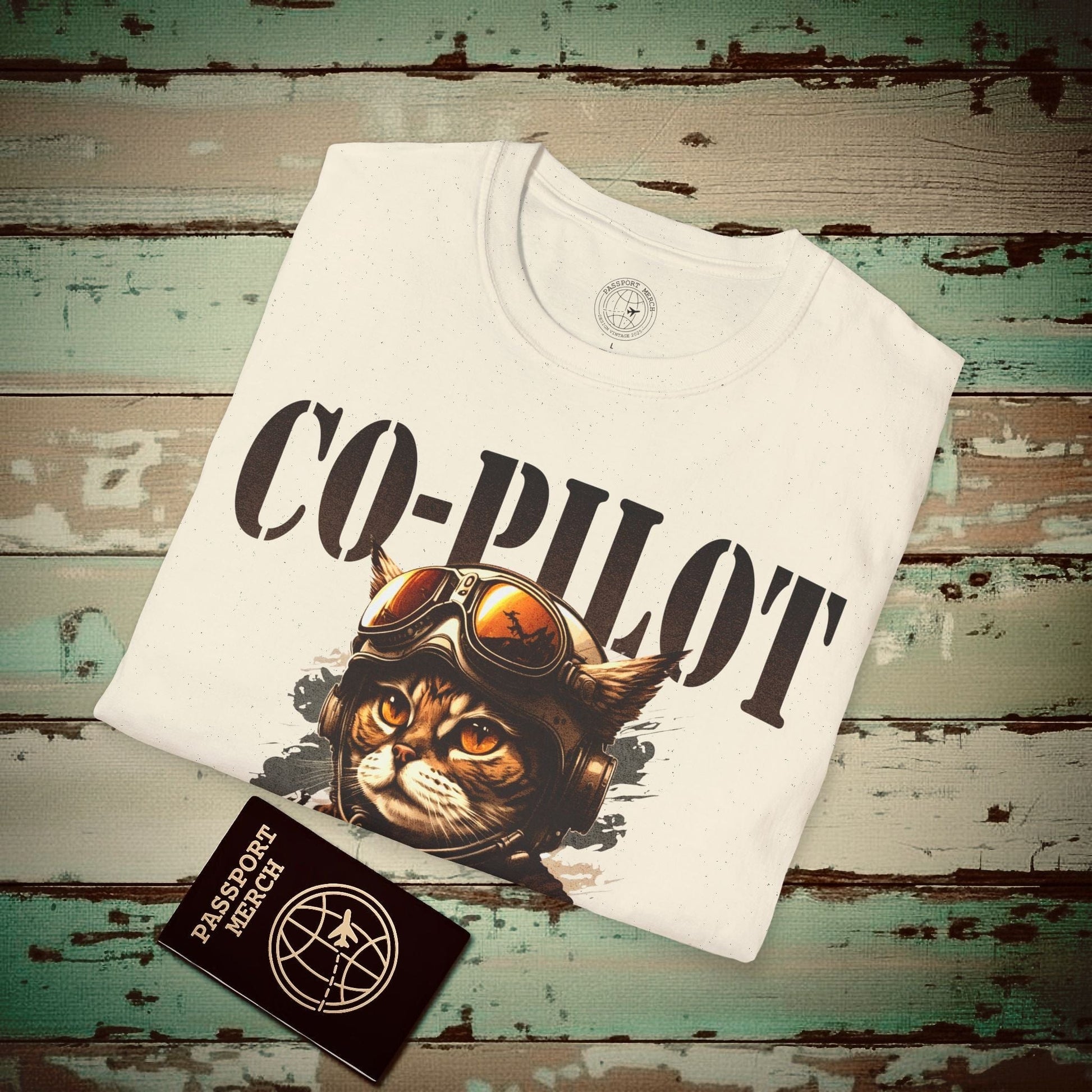 Co-Pilot Aviator Cat T-Shirt Natural / S