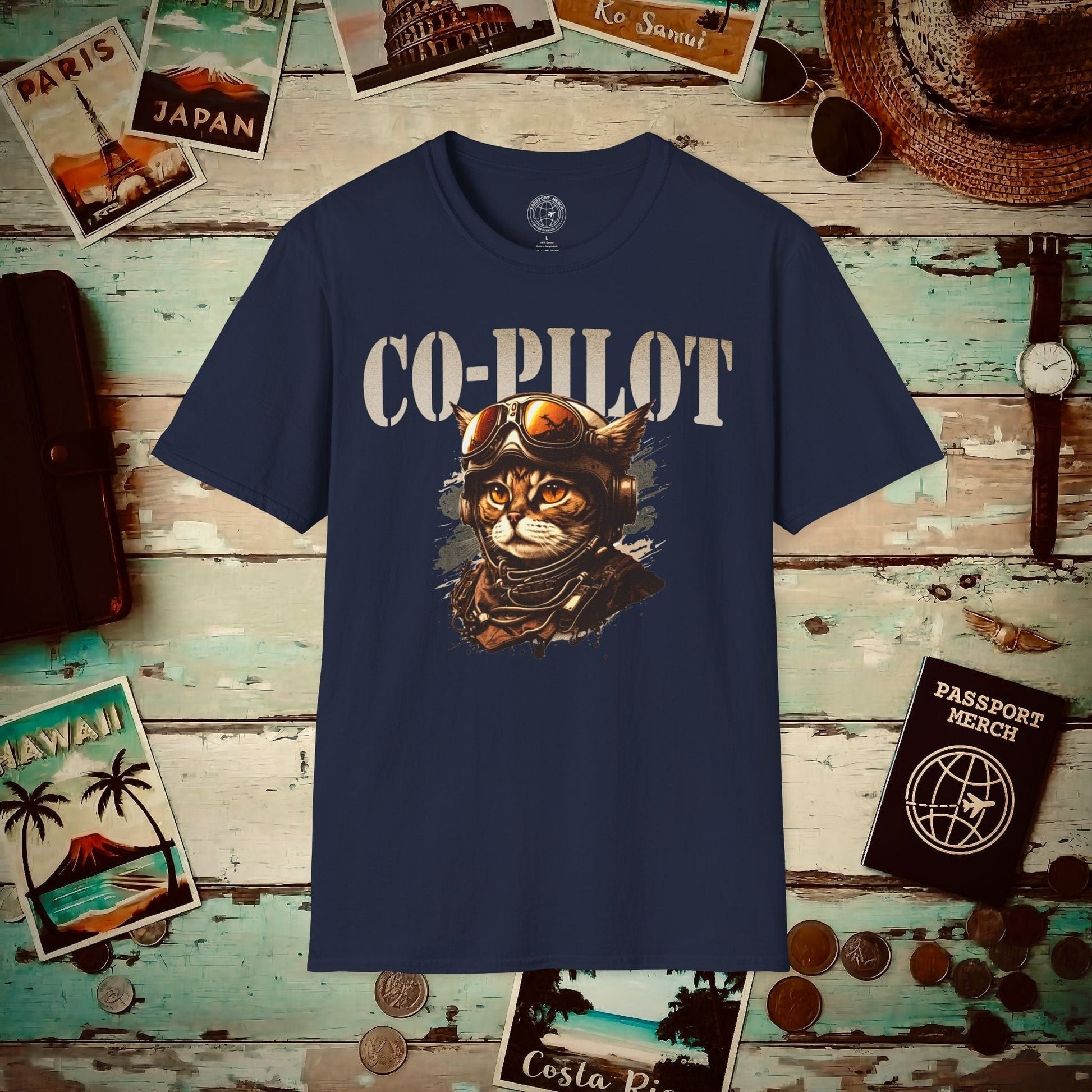 Co-Pilot Aviator Cat T-Shirt Navy / S