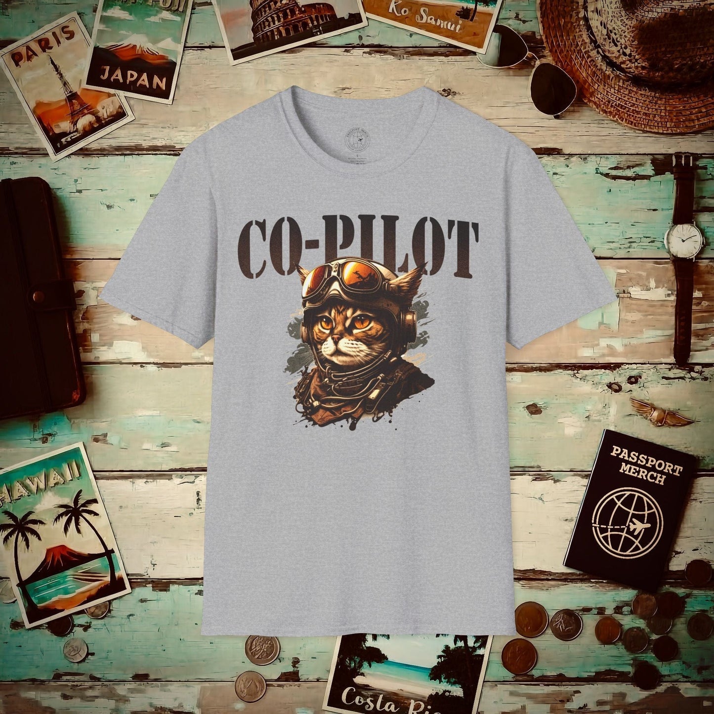 Co-Pilot Aviator Cat T-Shirt Sport Grey / S