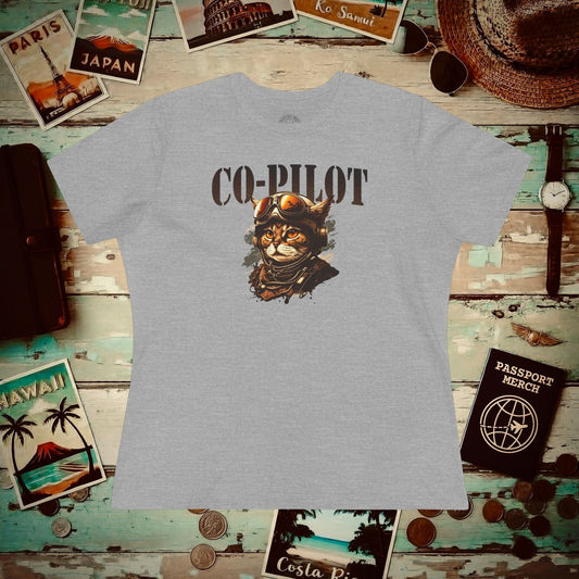Co-Pilot Aviator Cat, Womens Fit T-Shirt Athletic Heather / S
