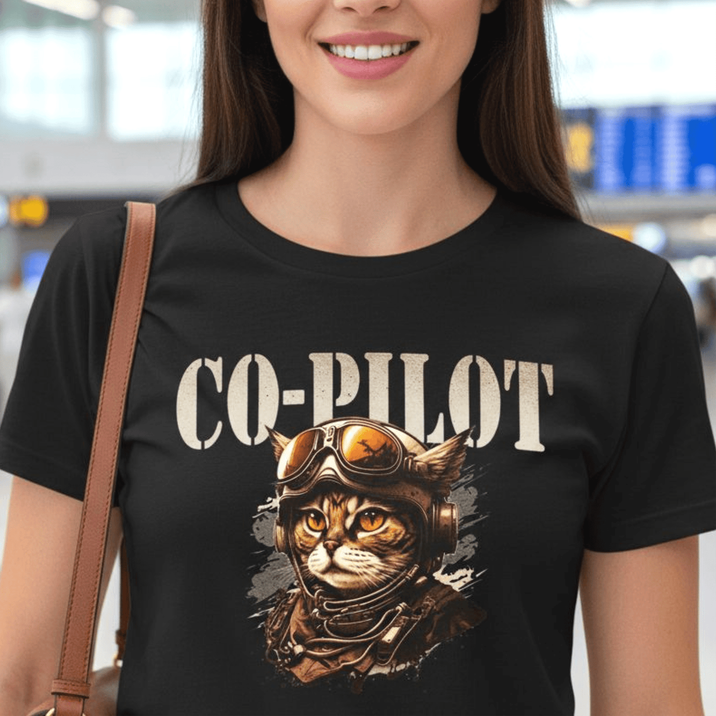 Co-Pilot Aviator Cat, Womens Fit T-Shirt Black / S