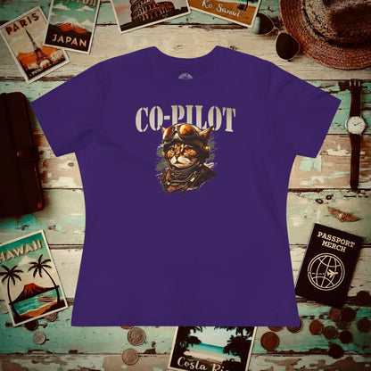 Co-Pilot Aviator Cat, Womens Fit T-Shirt Team Purple / S