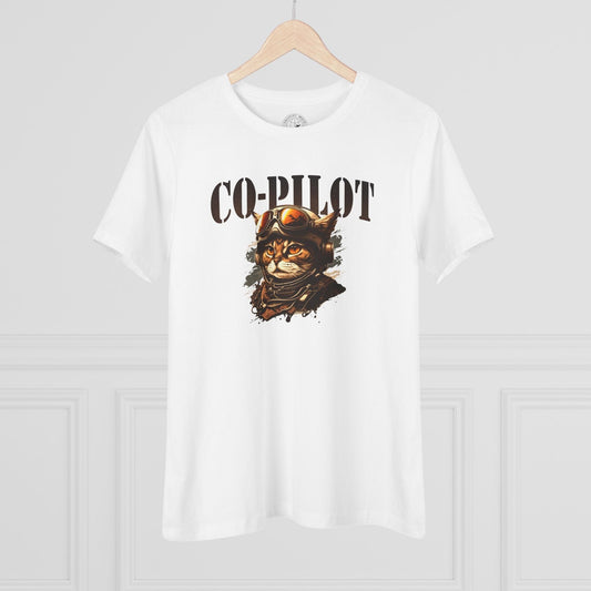 Co-Pilot Aviator Cat, Womens Fit T-Shirt White / S