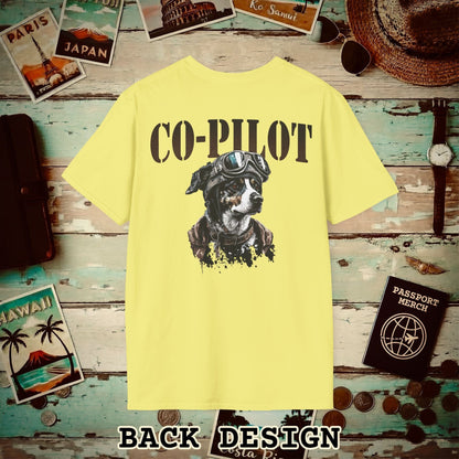 Co-Pilot Aviator Dog Back Print T-Shirt Cornsilk / S