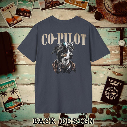 Co-Pilot Aviator Dog Back Print T-Shirt Heather Navy / S
