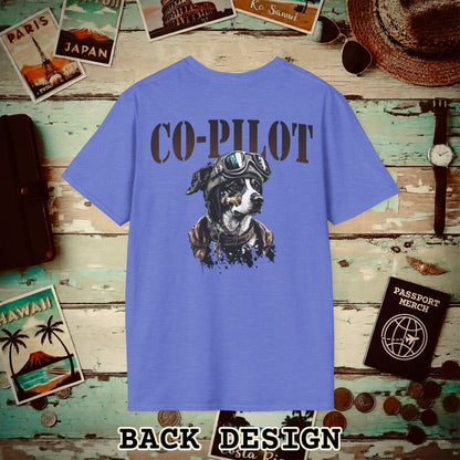 Co-Pilot Aviator Dog Back Print T-Shirt Heather Royal / S