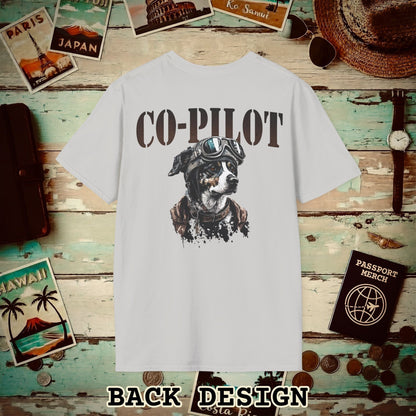Co-Pilot Aviator Dog Back Print T-Shirt Ice Grey / S