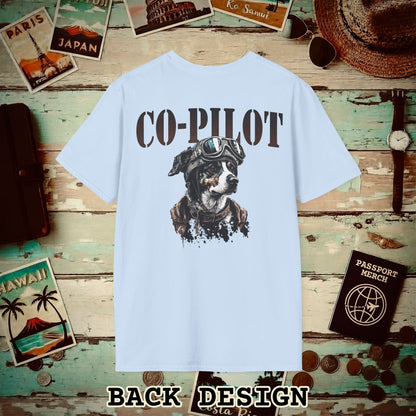 Co-Pilot Aviator Dog Back Print T-Shirt Light Blue / S