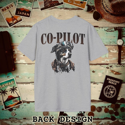 Co-Pilot Aviator Dog Back Print T-Shirt Sport Grey / S