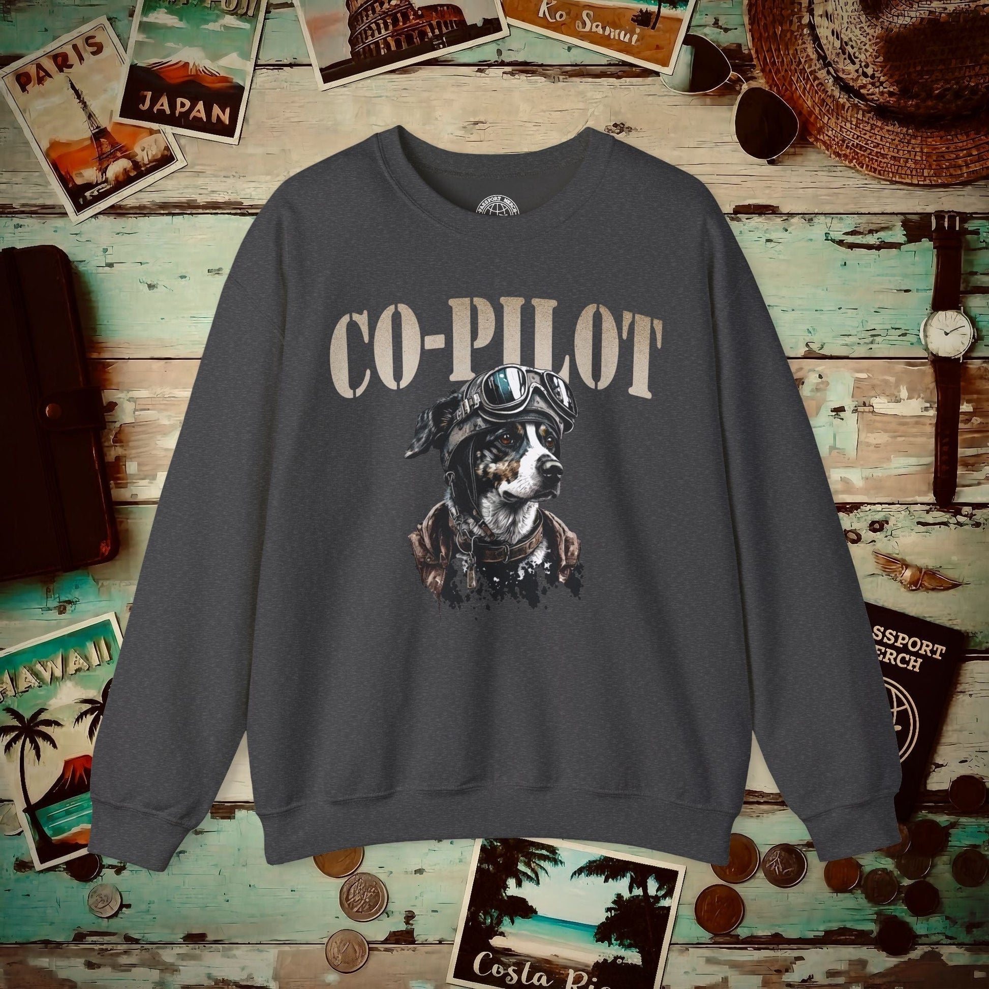 Co-Pilot Aviator Dog Crewneck Dark Heather / S