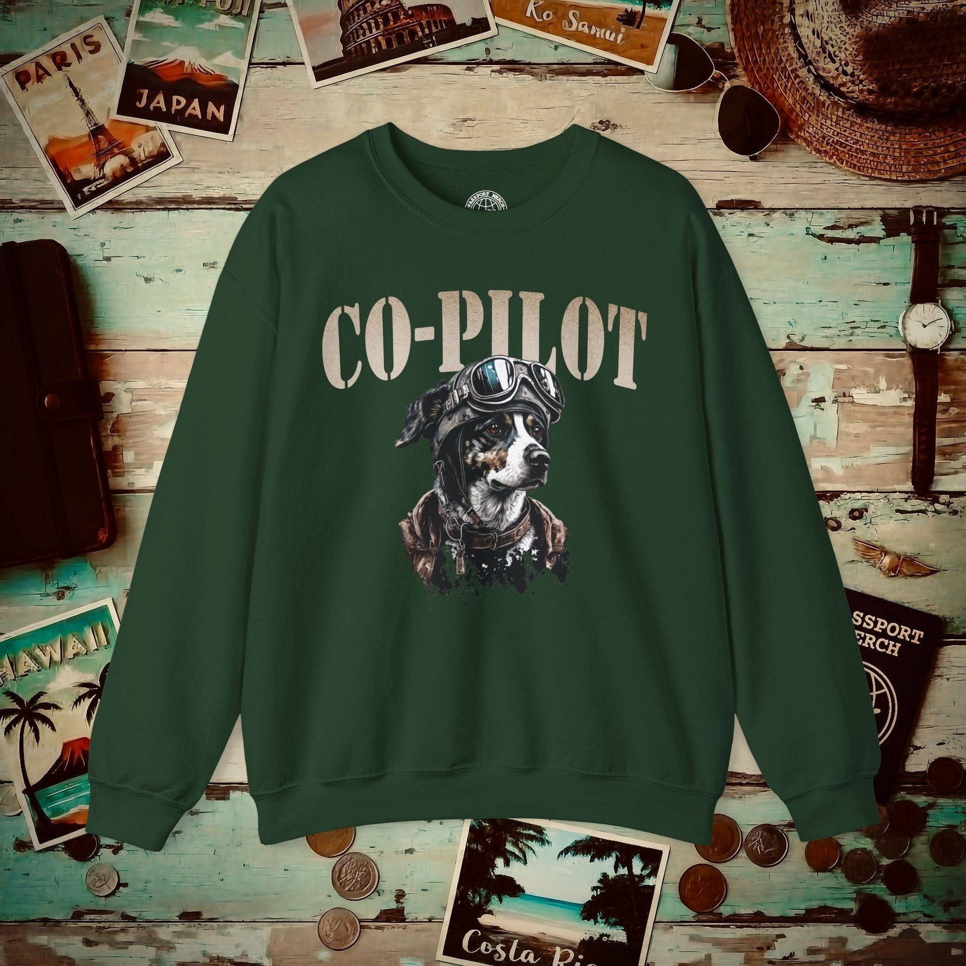 Co-Pilot Aviator Dog Crewneck Forest Green / S
