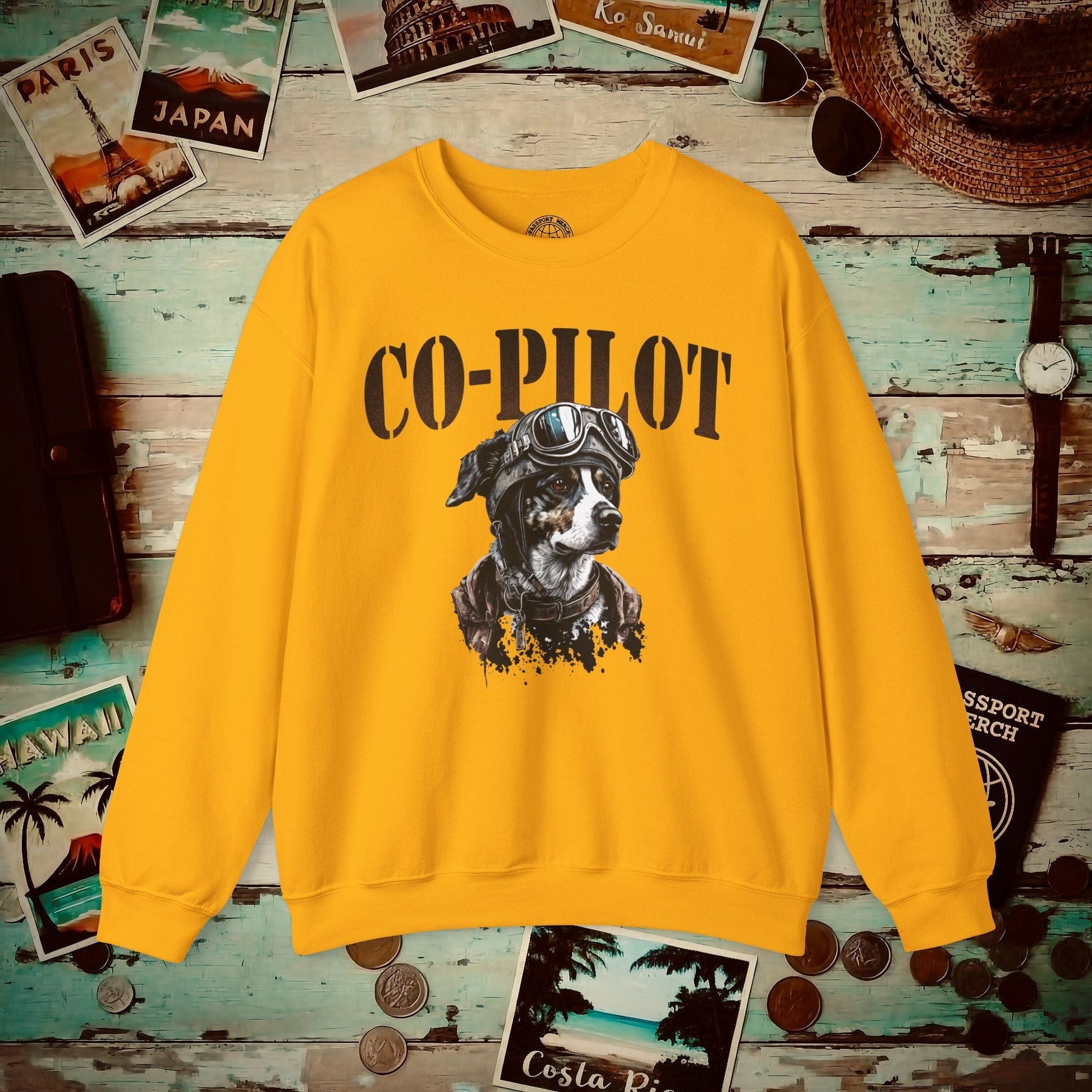 Co-Pilot Aviator Dog Crewneck Gold / S