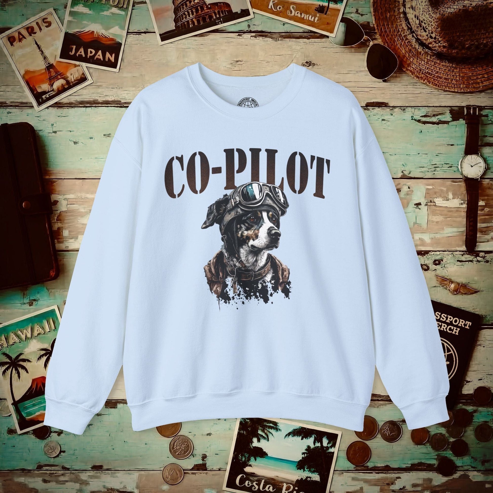 Co-Pilot Aviator Dog Crewneck Light Blue / S