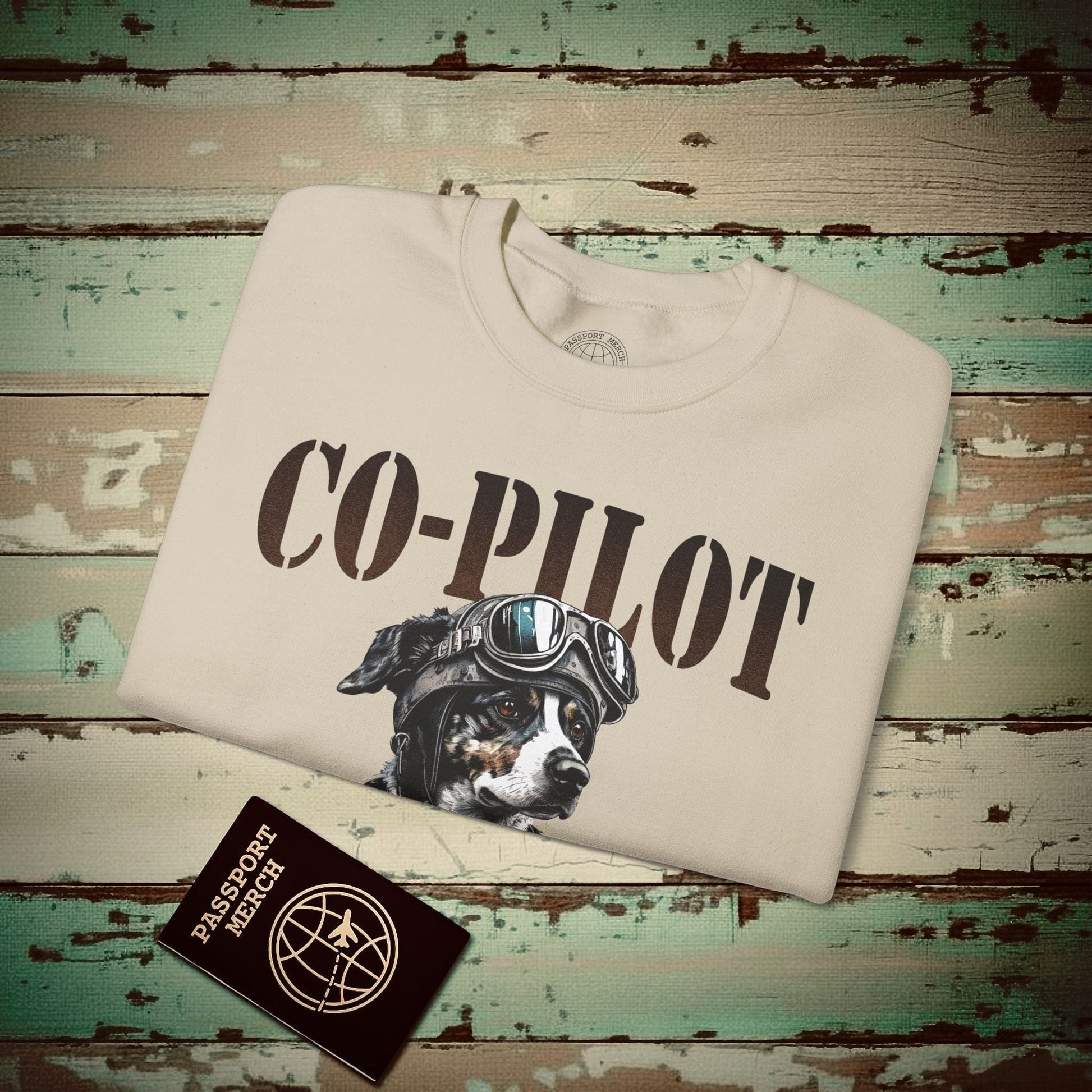 Co-Pilot Aviator Dog Crewneck Sand / S