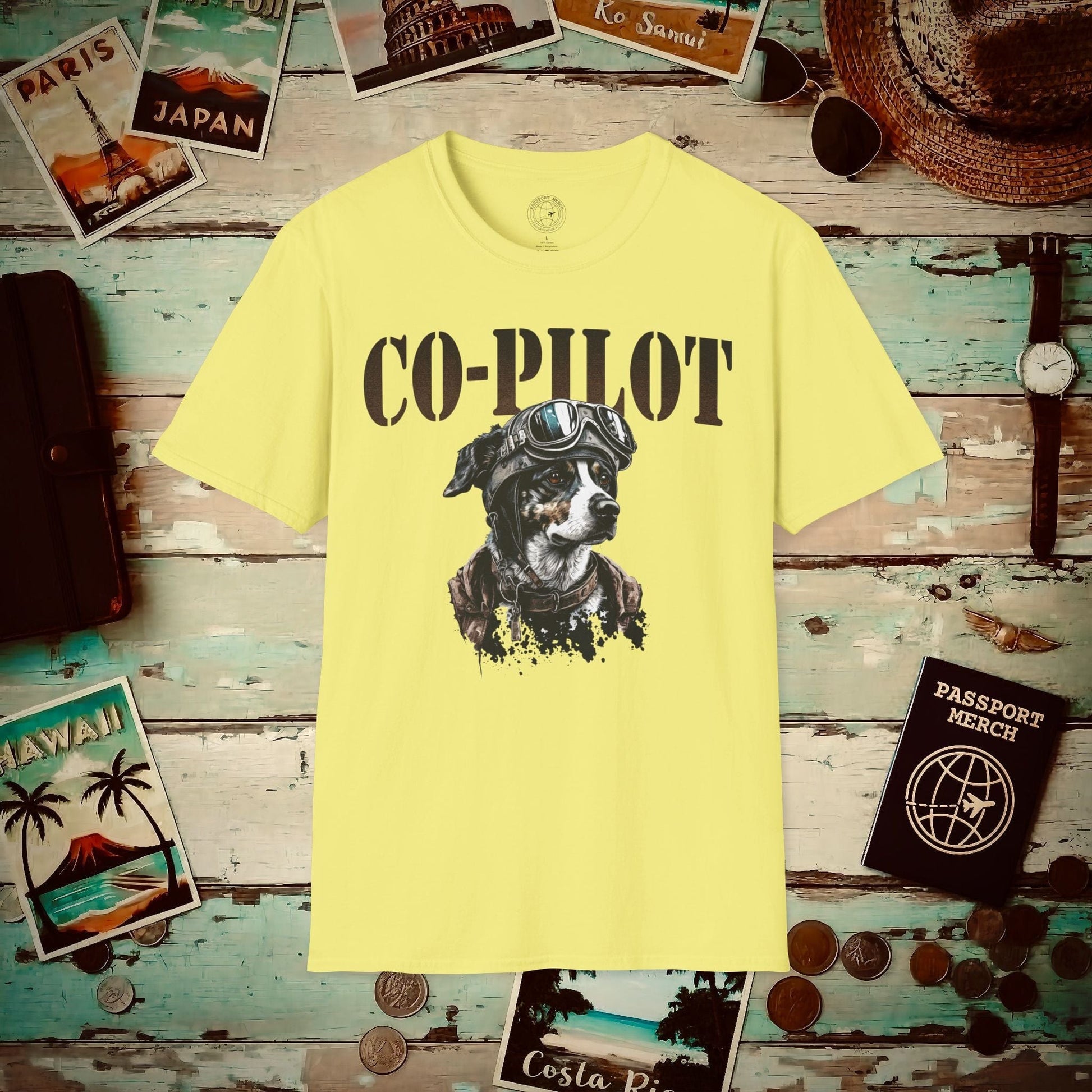 Co-Pilot Aviator Dog T-Shirt Cornsilk / S