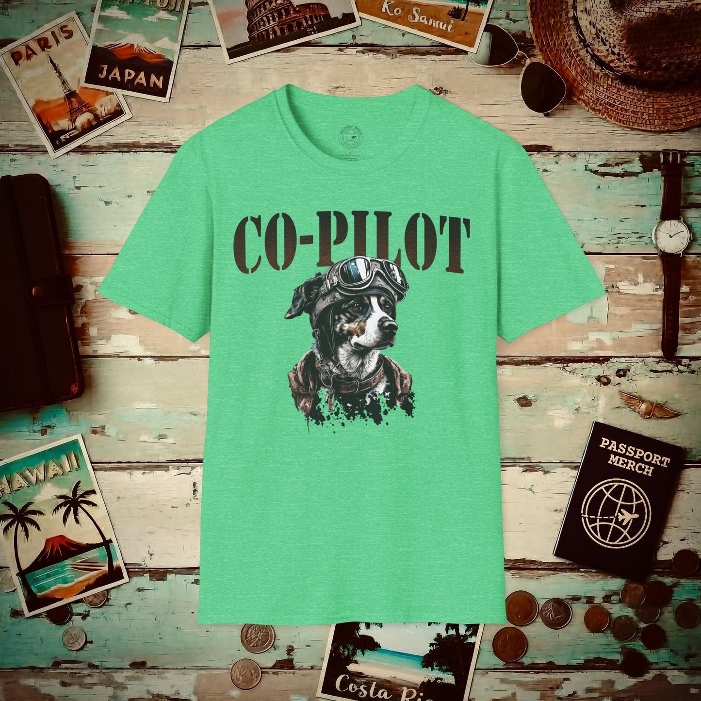 Co-Pilot Aviator Dog T-Shirt Heather Irish Green / S