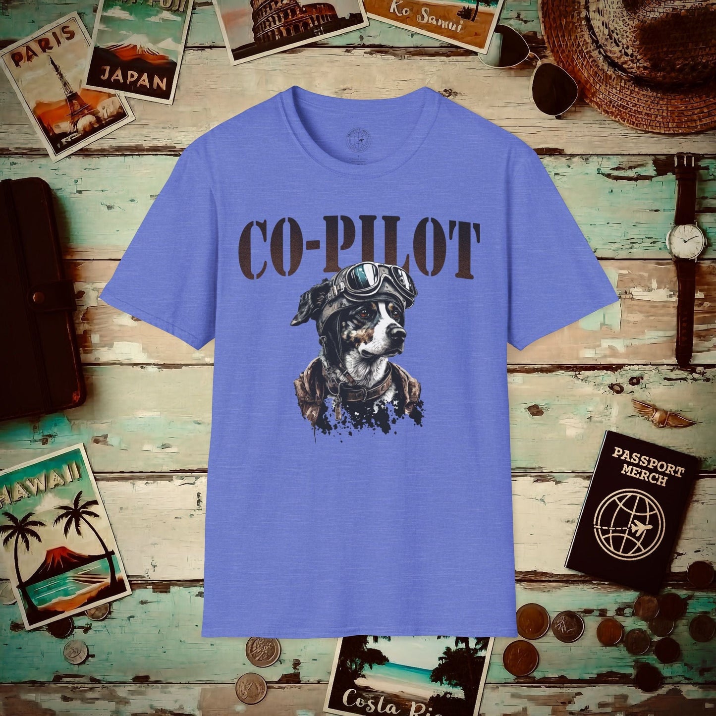 Co-Pilot Aviator Dog T-Shirt Heather Royal / S