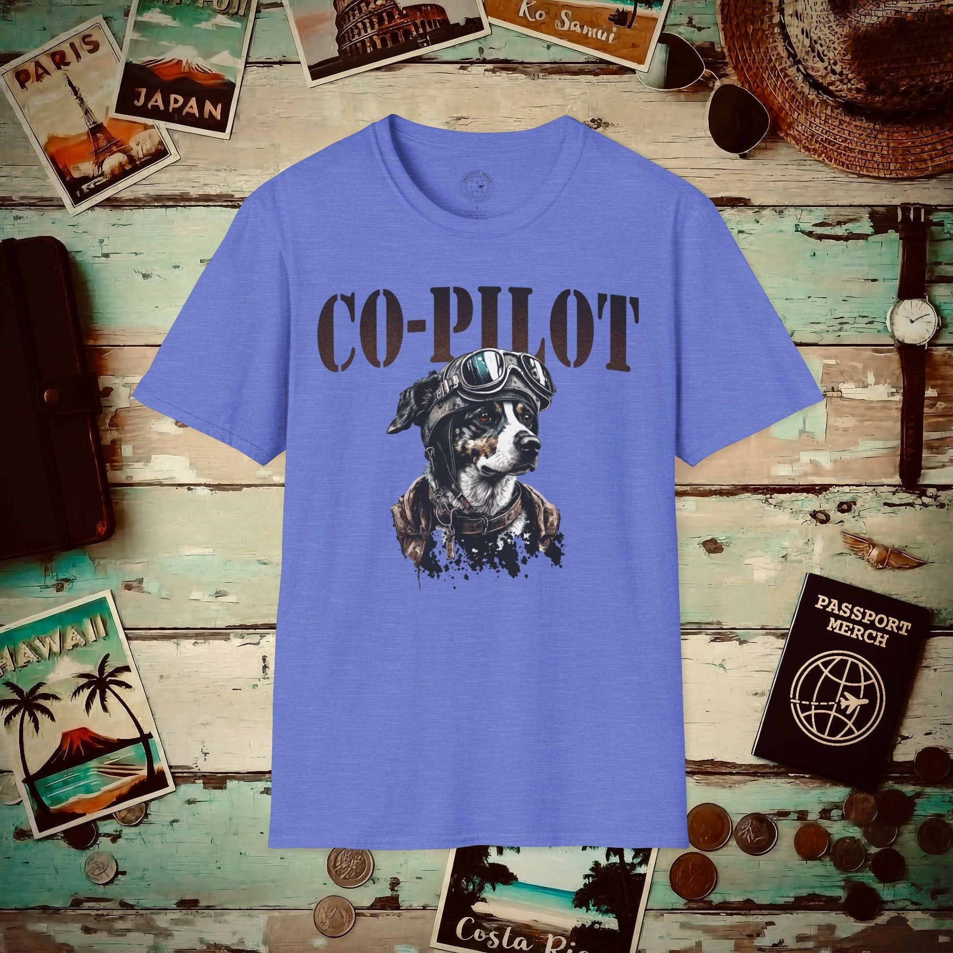 Co-Pilot Aviator Dog T-Shirt Heather Royal / S