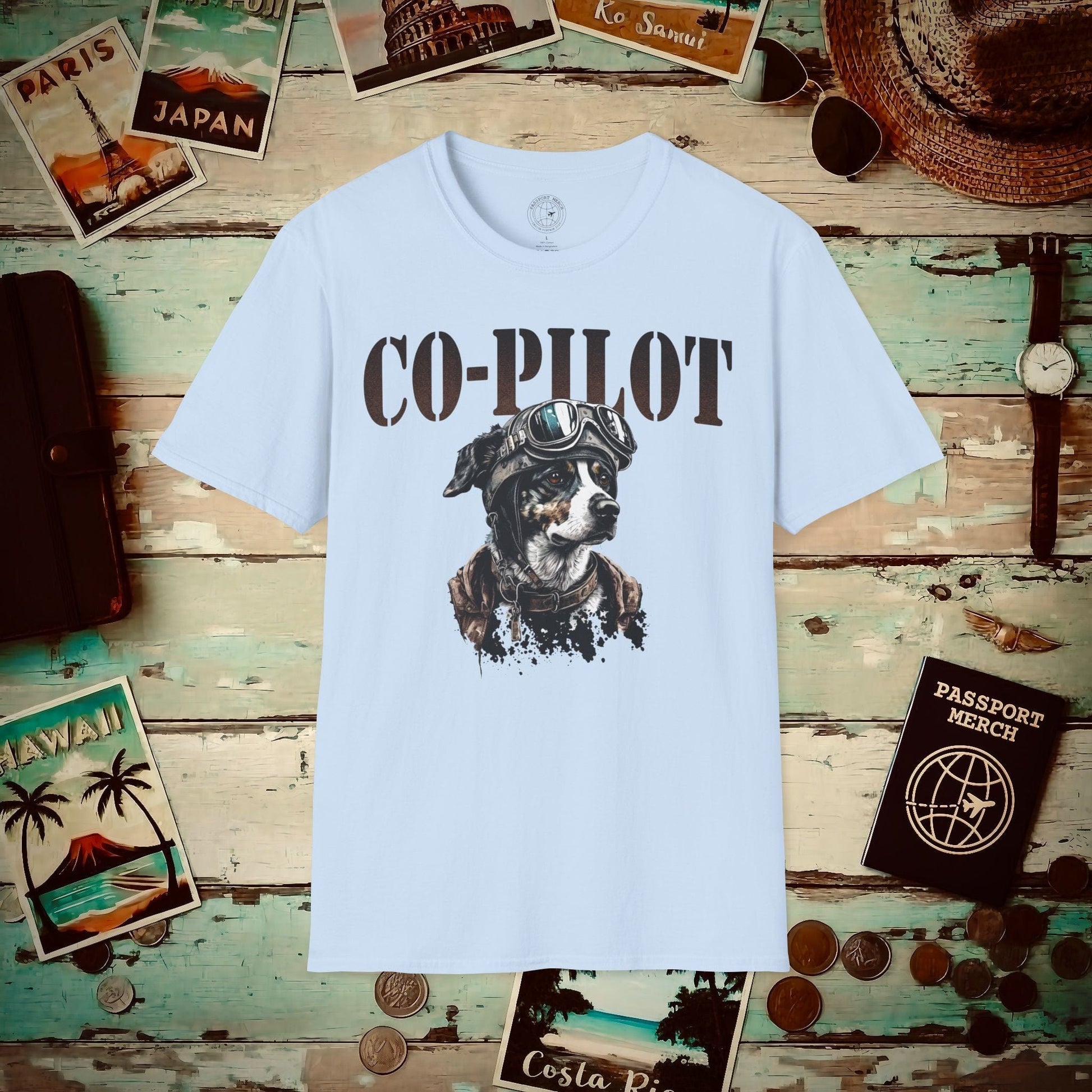 Co-Pilot Aviator Dog T-Shirt Light Blue / S
